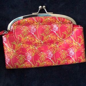 Multi color floral print roomy wallet clutch